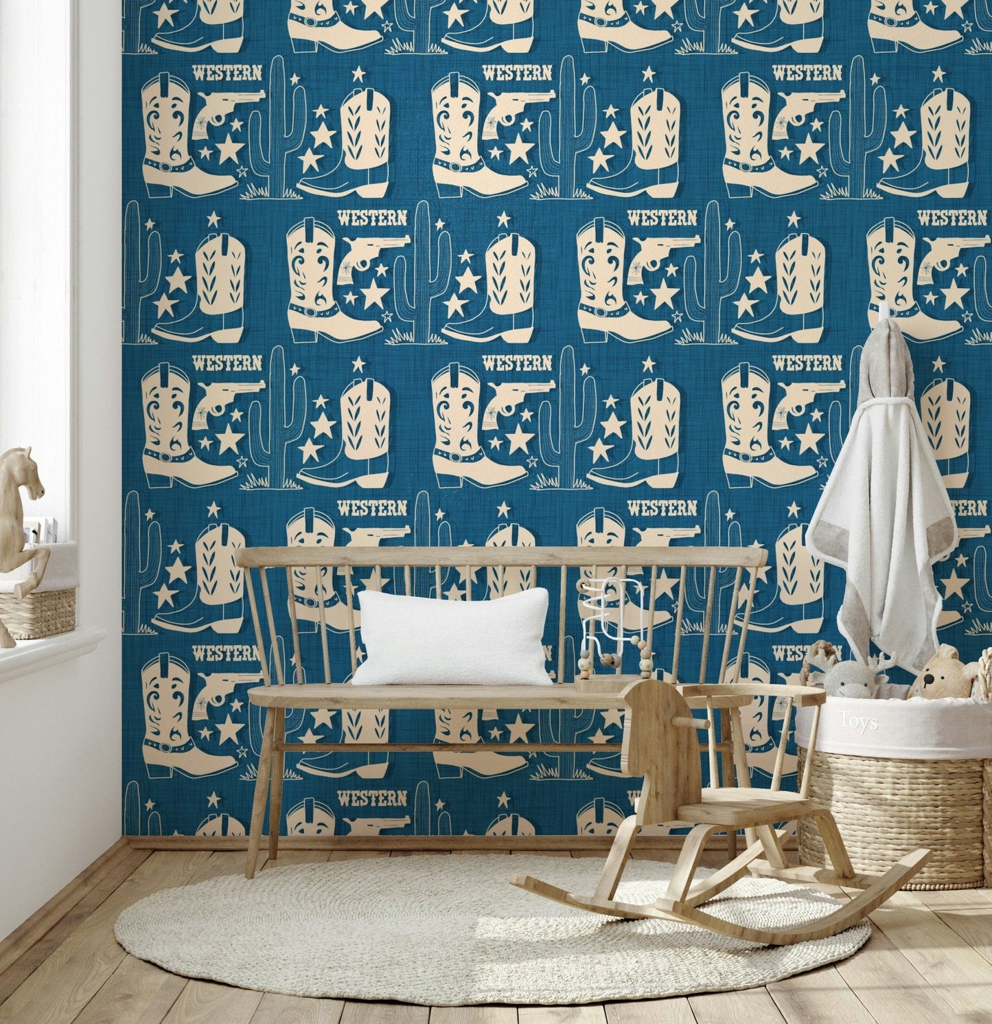 Wide room perspective featuring the Cowboy Dreams Wallpaper., GD6618