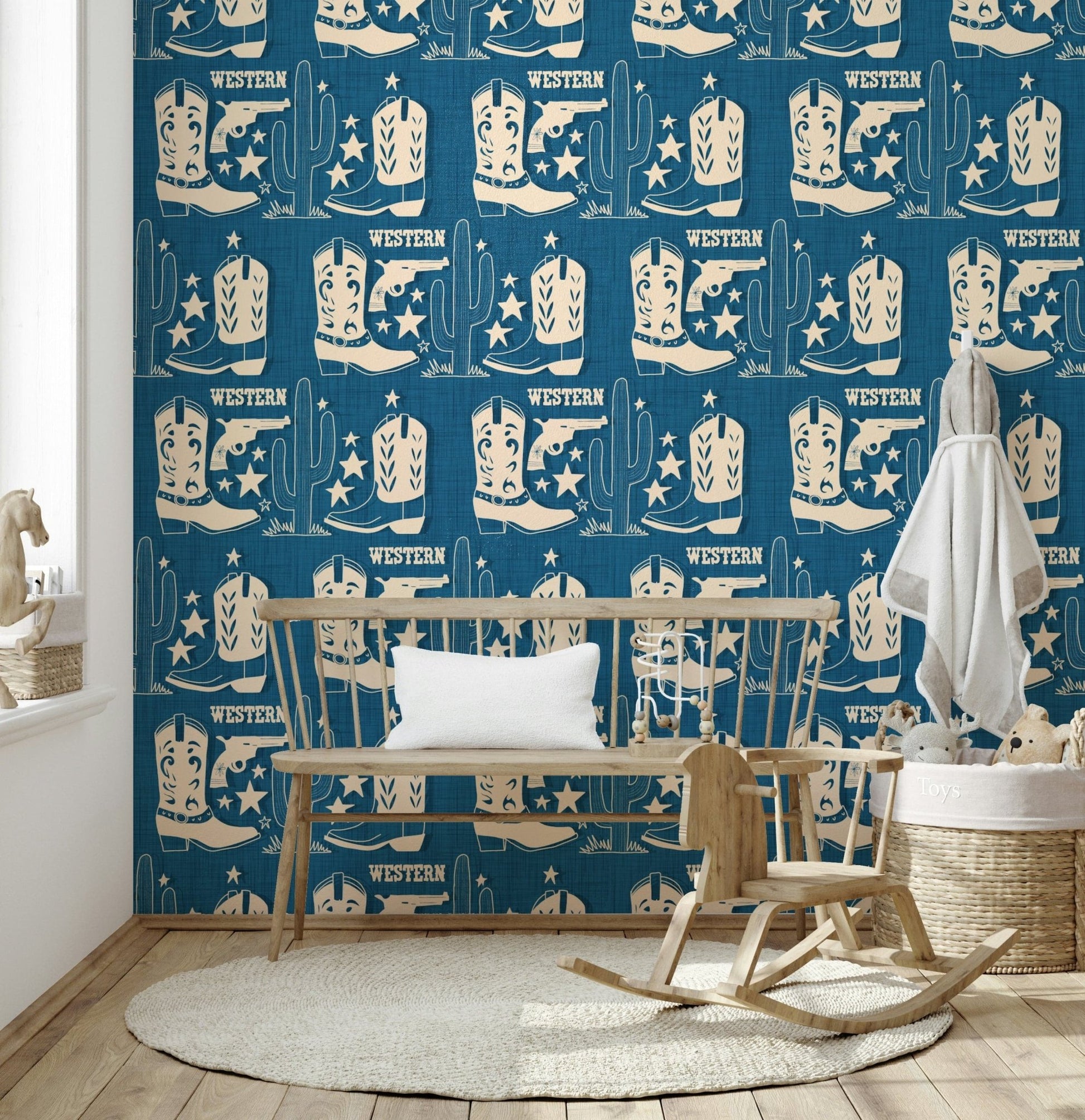 Wide room perspective featuring the Cowboy Dreams Wallpaper., GD6618