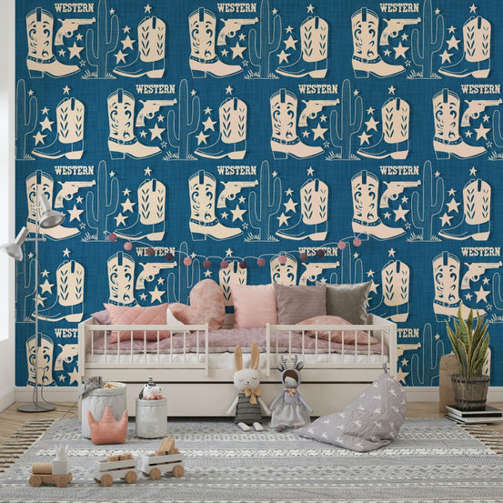 Western cowboy boots print on Cowboy Dreams Wallpaper decor., GD6618