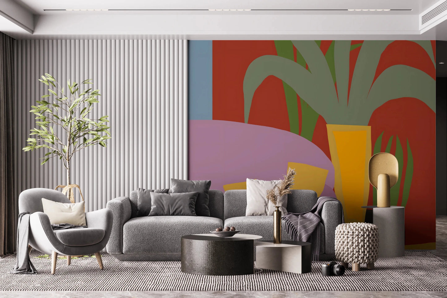 Colorful pet themed wallpaper for living areas.