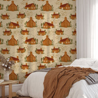 Nature-inspired cozy cottages wallpaper for a tranquil ambiance.
