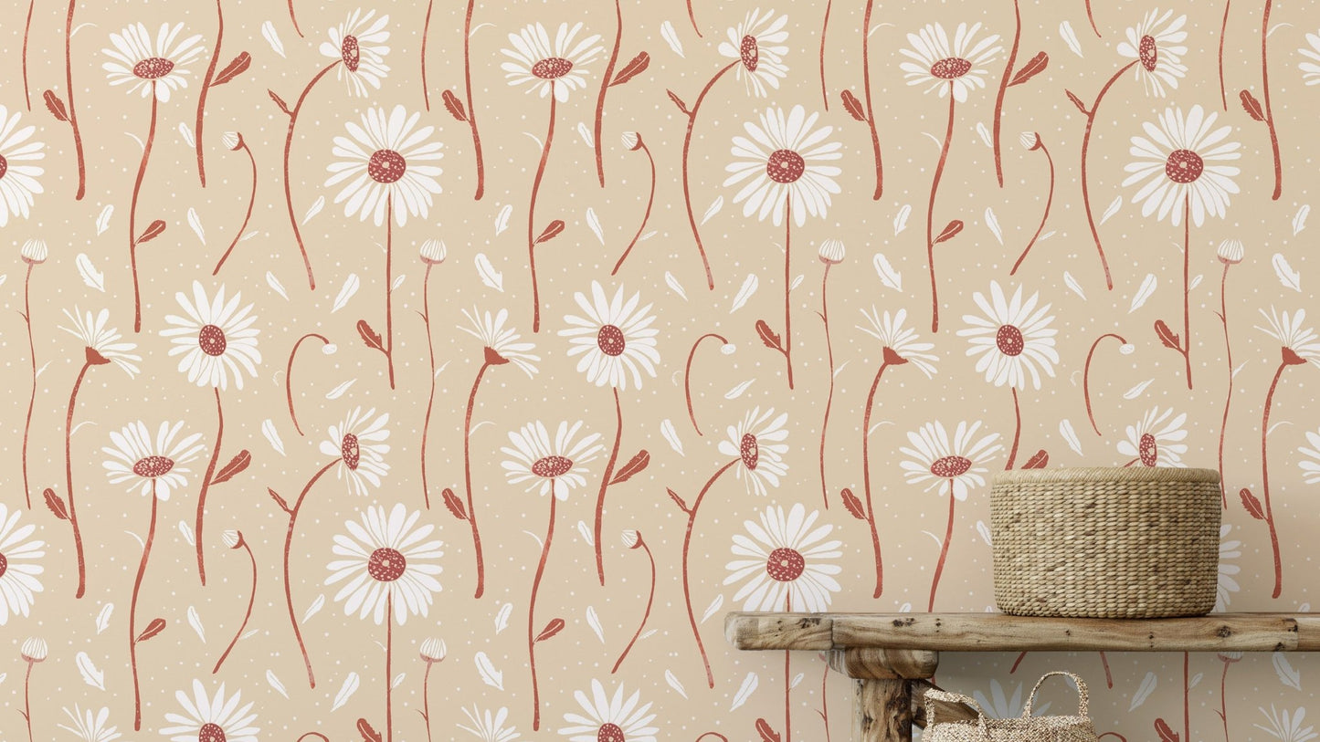 Cream daisy floral wallpaper design

