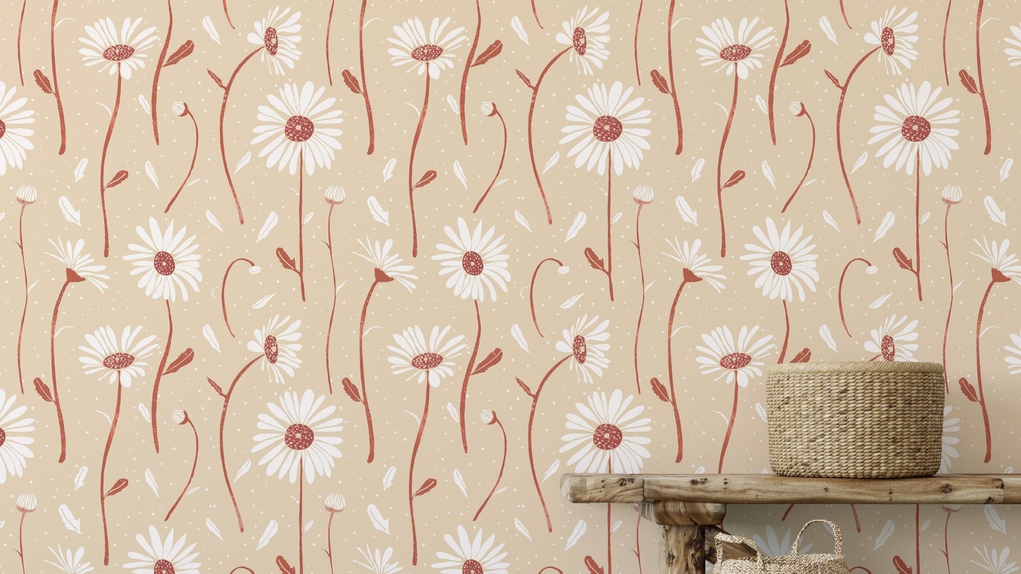 Cream daisy floral wallpaper design GD163

