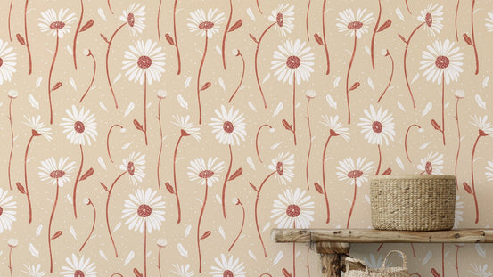 Cream daisy floral wallpaper design GD163

