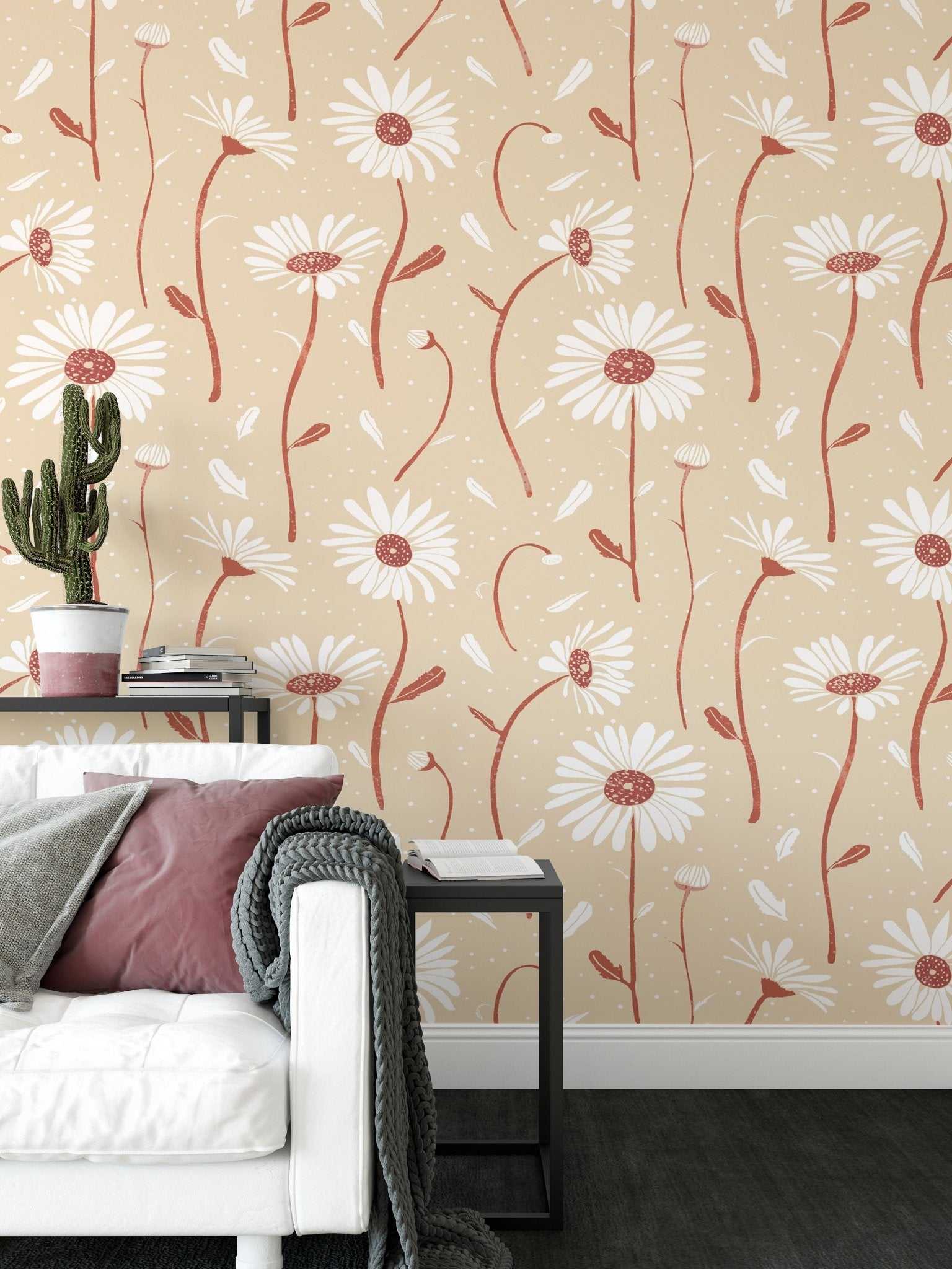 Neutral floral daisies for walls

