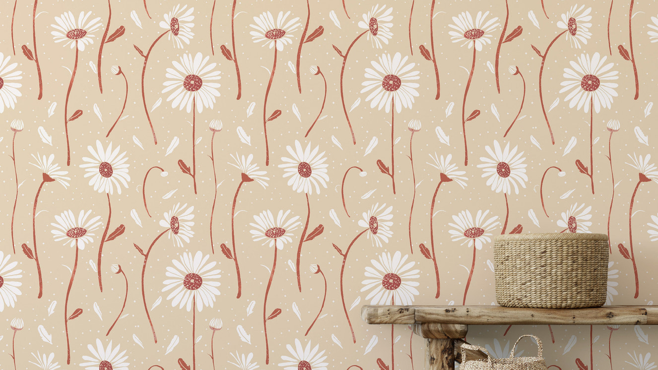Cream daisy floral wallpaper design

