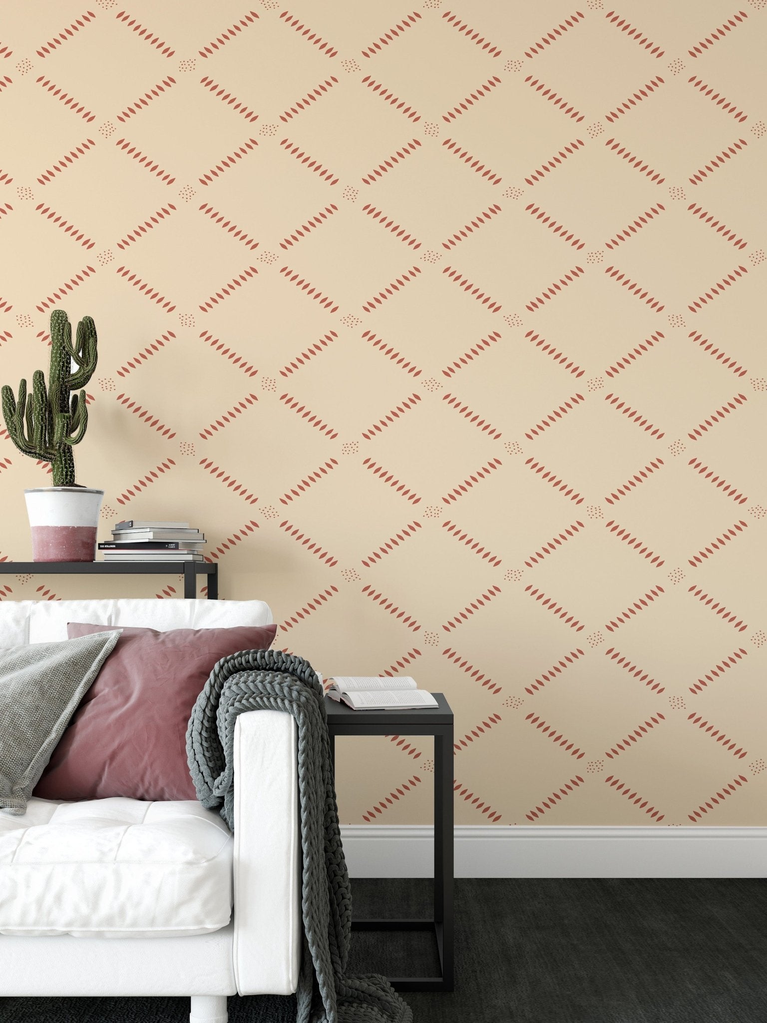Minimal diamond design on beige wall


