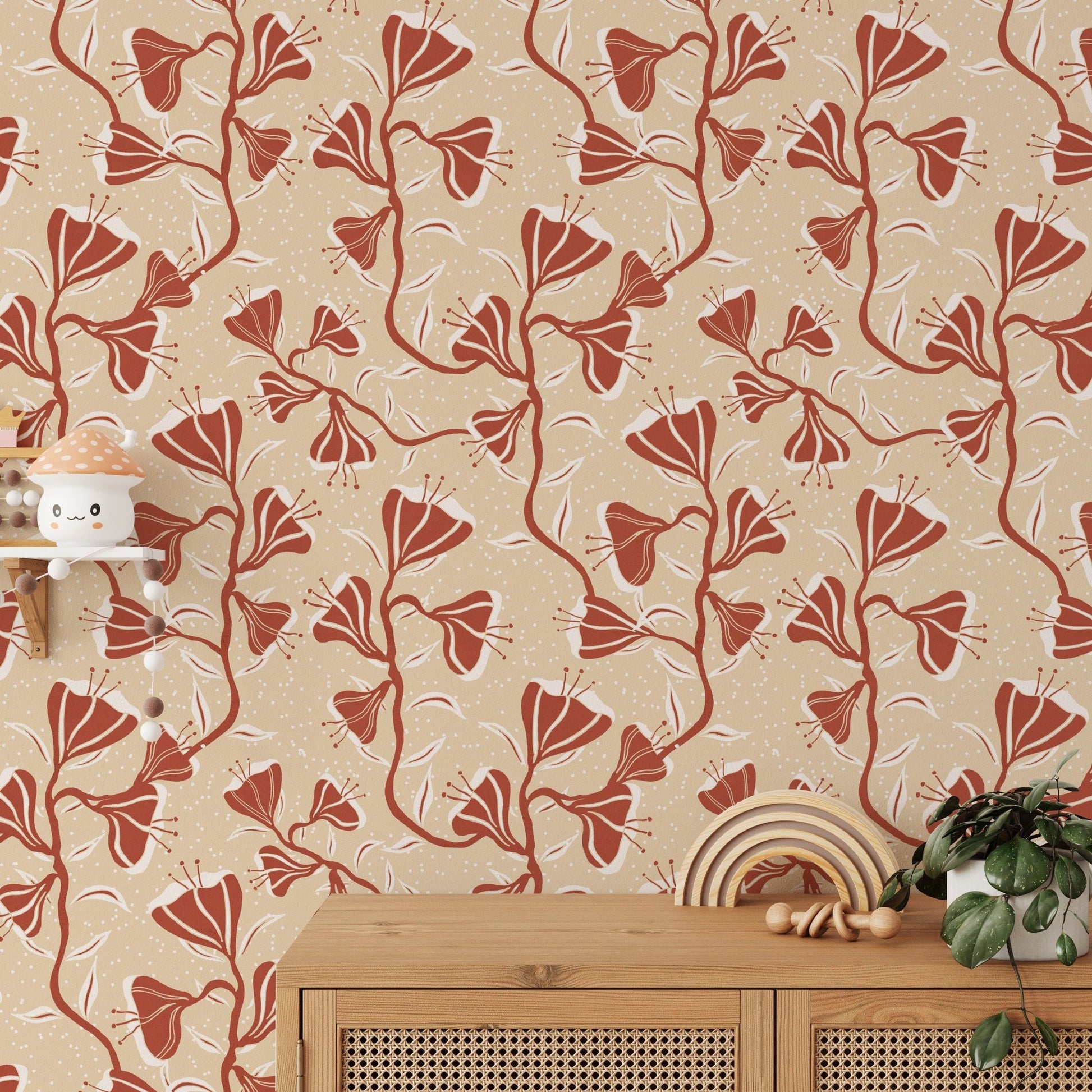 Cream background with floral vines

