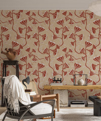 Beige wall with blooming vines print

