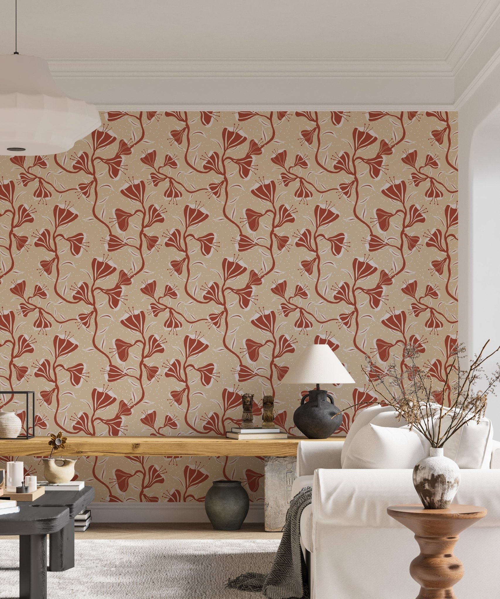 Artistic cream and maroon flower vines

