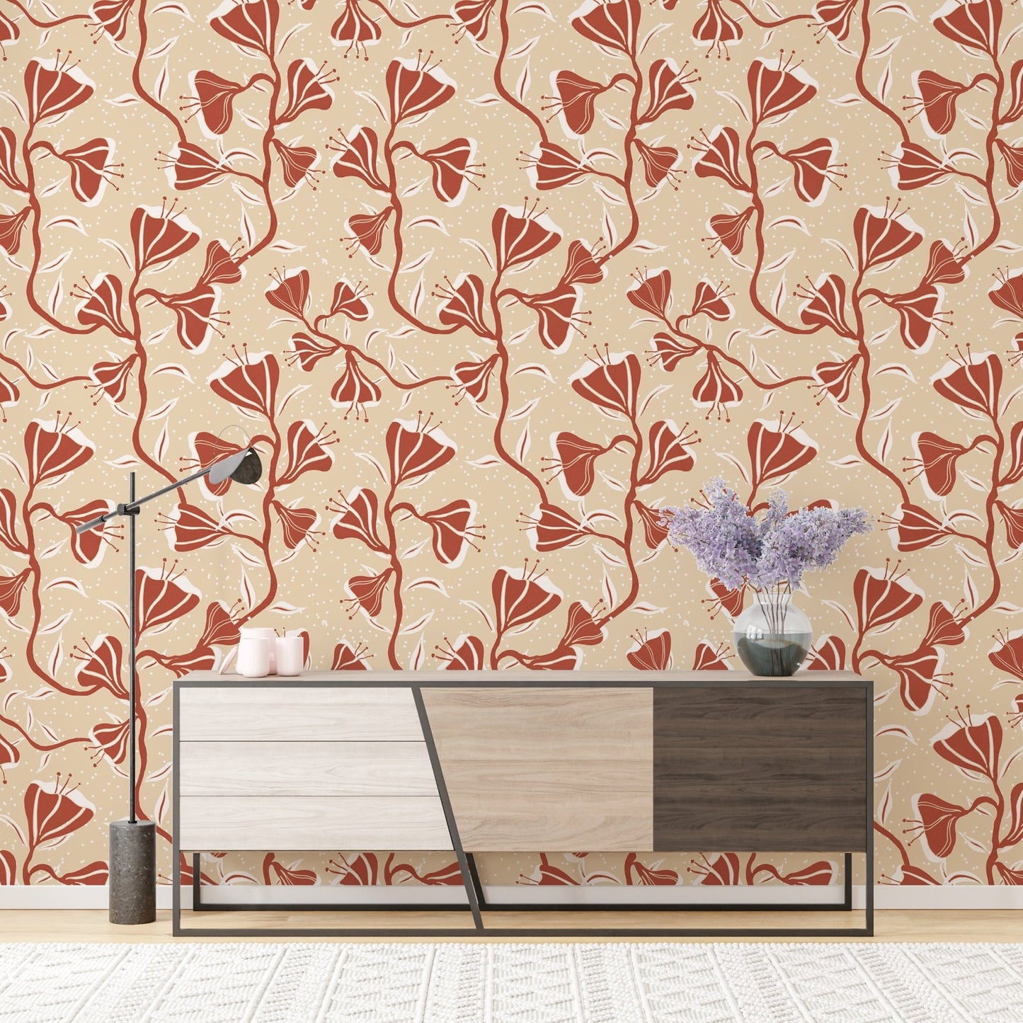 Winding brown flower vine pattern

