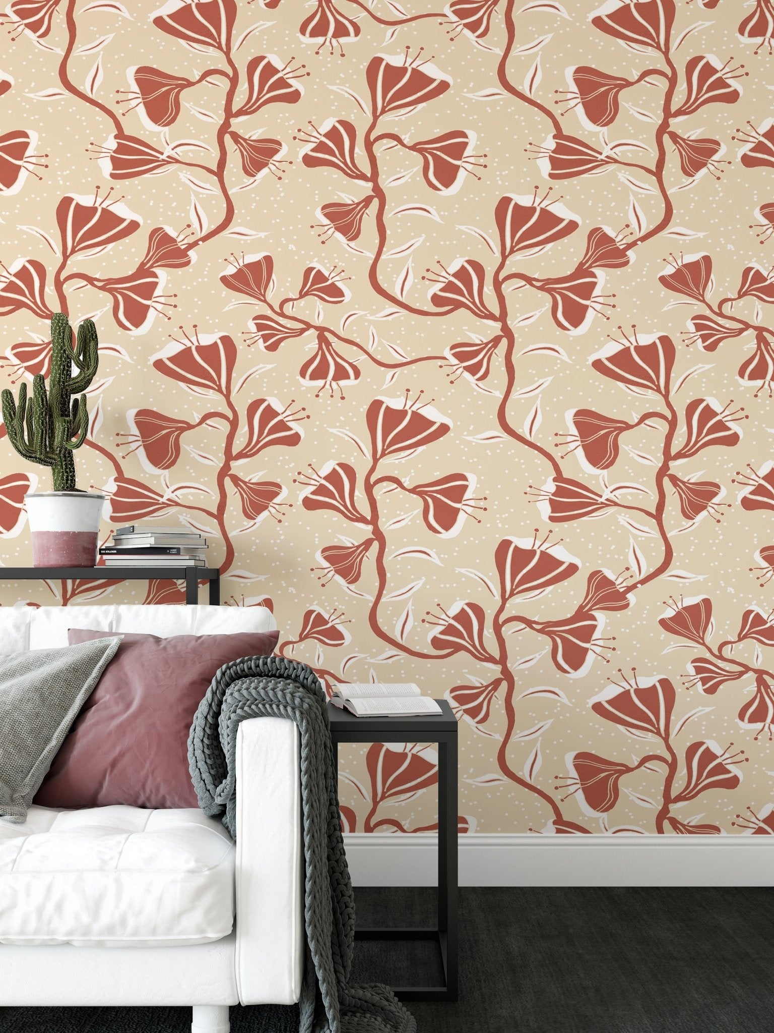 Curved floral vines wallpaper design

