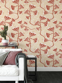 Curved floral vines wallpaper design

