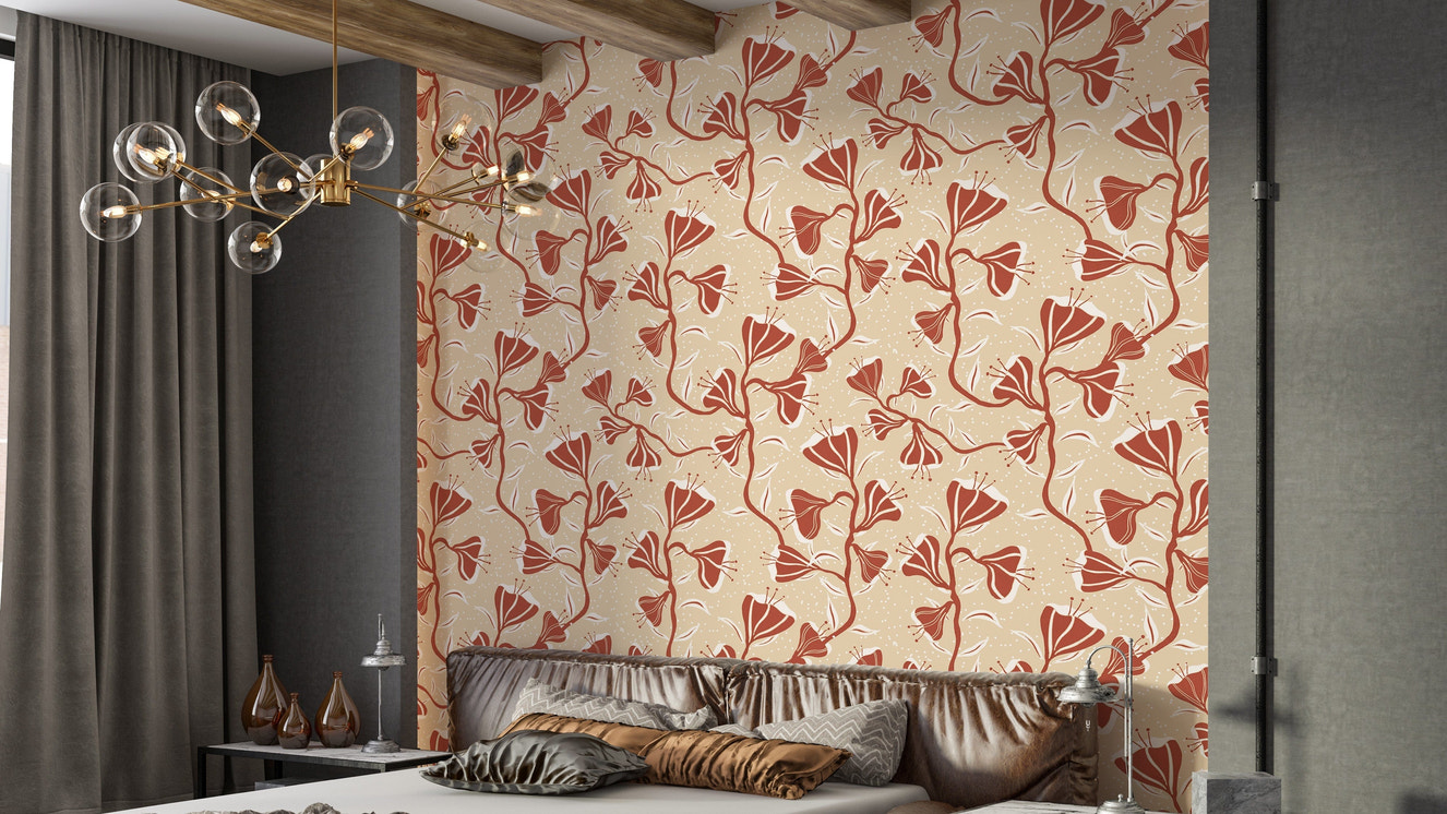 Delicate flower vines on warm base

