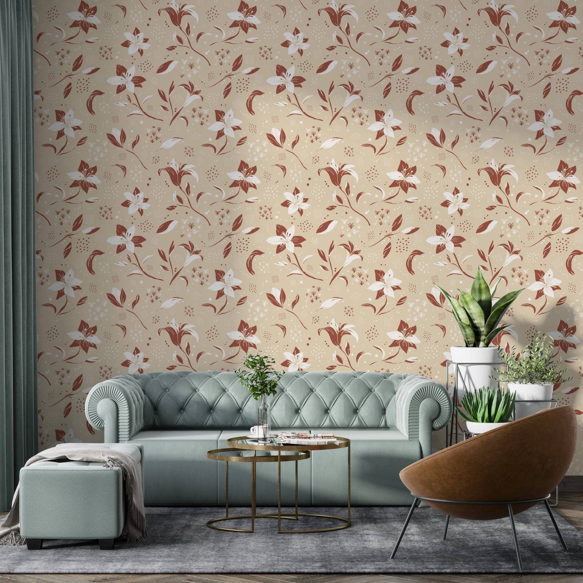Warm-toned lilies floral wallpaper GD167

