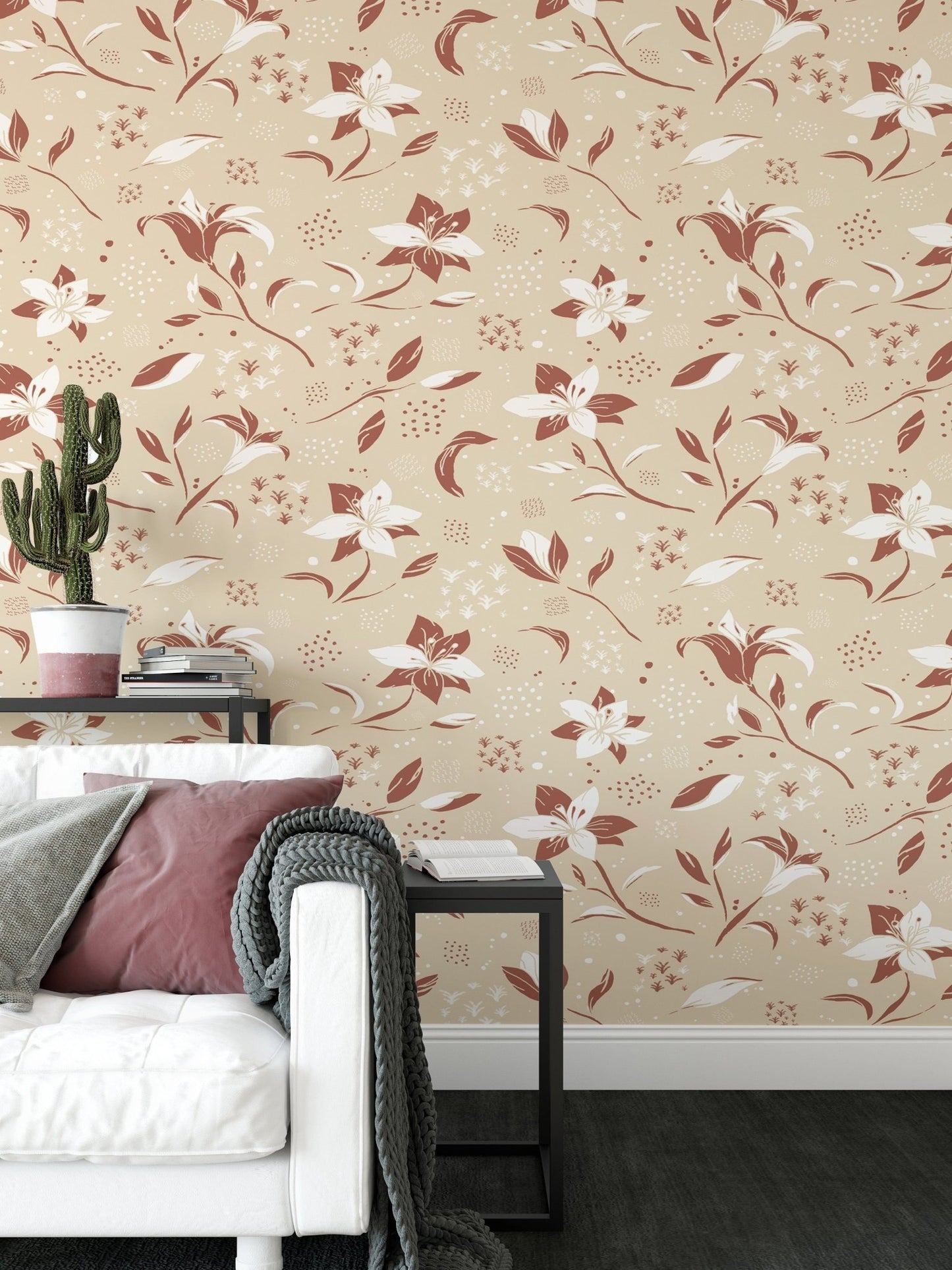 Delicate cream lily flower print GD167

