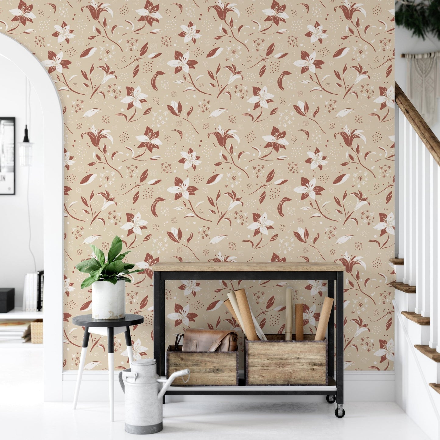 Cream lily floral wall design GD167


