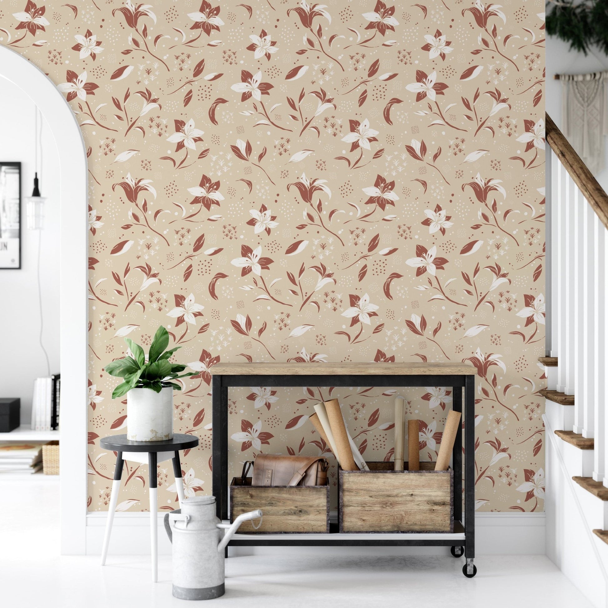 Cream lily floral wall design GD167

