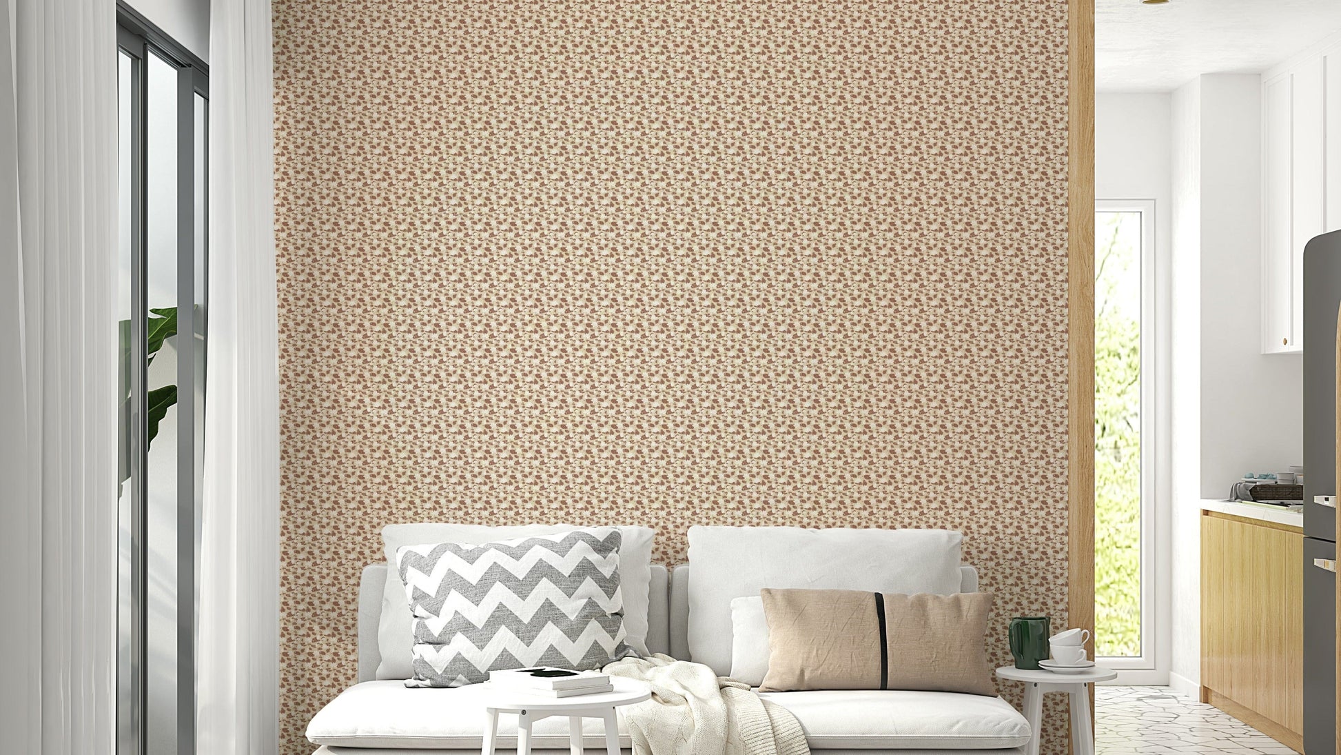 Elegant lotus mural in neutral shade

