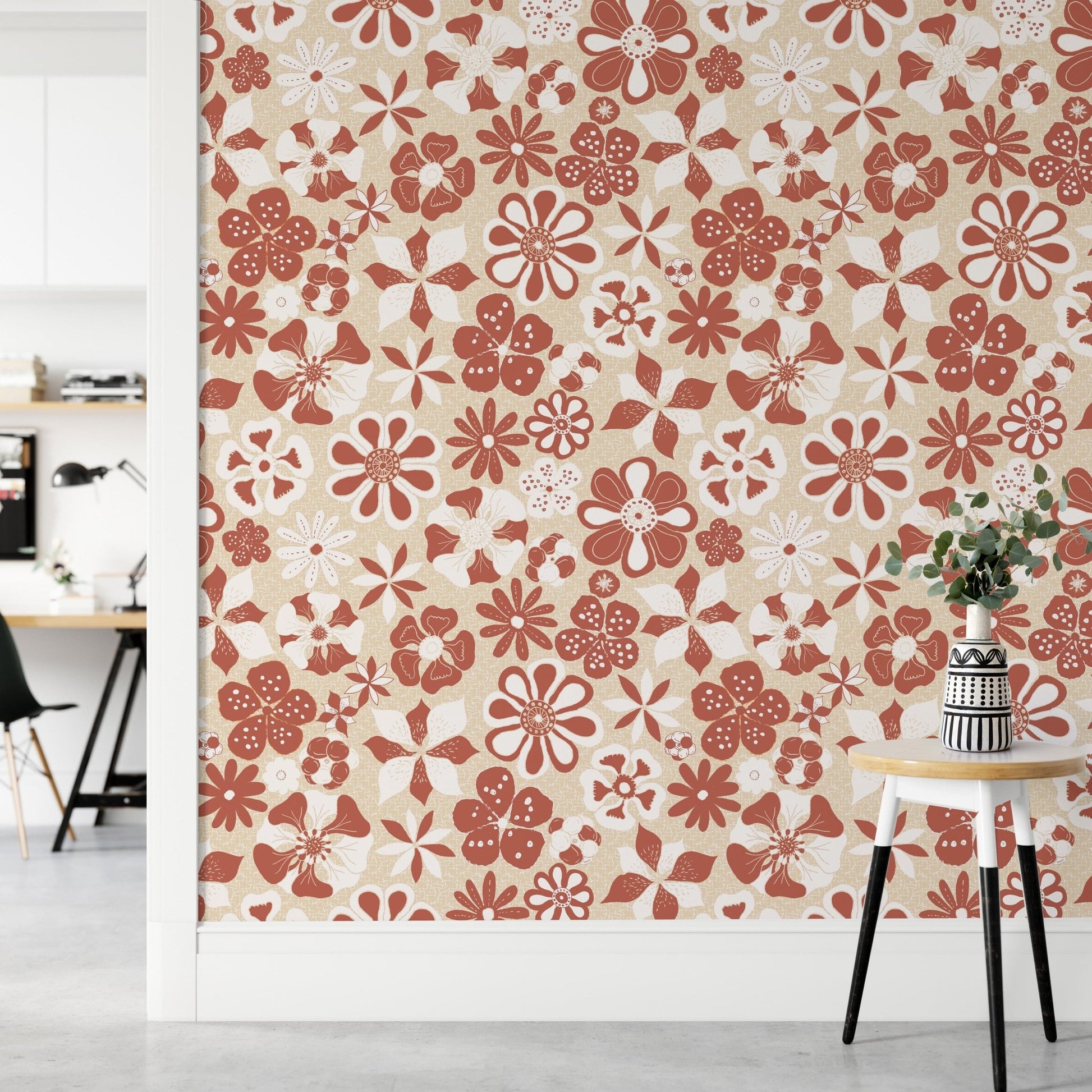 Playful cream and maroon florals

