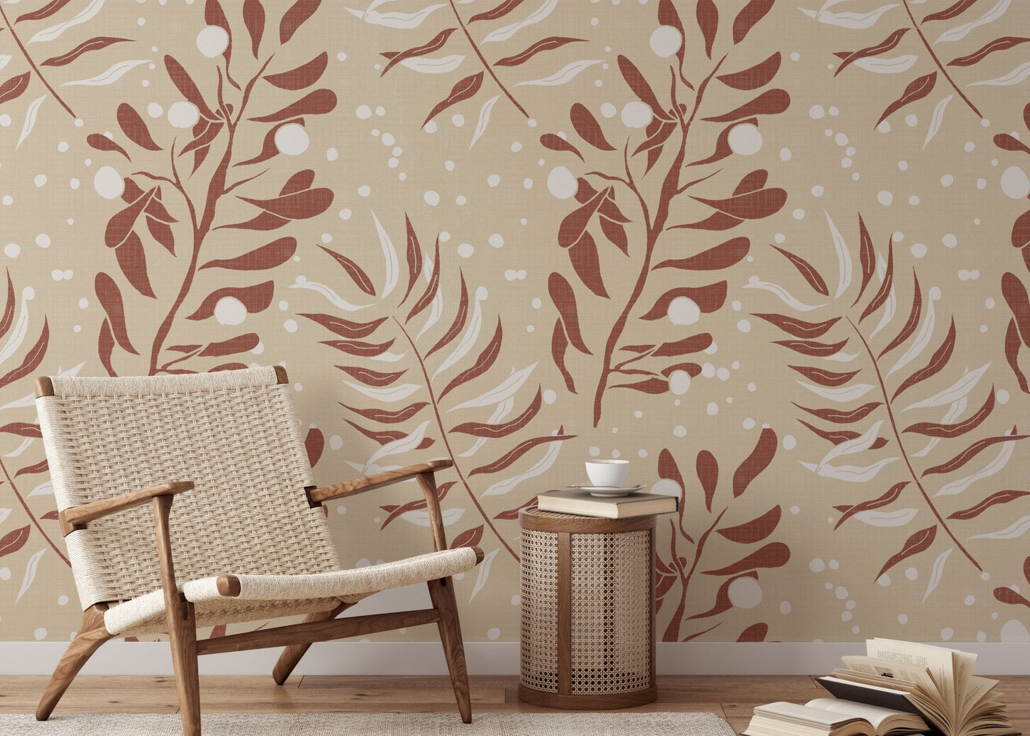 Beige tropical palm wallpaper style


