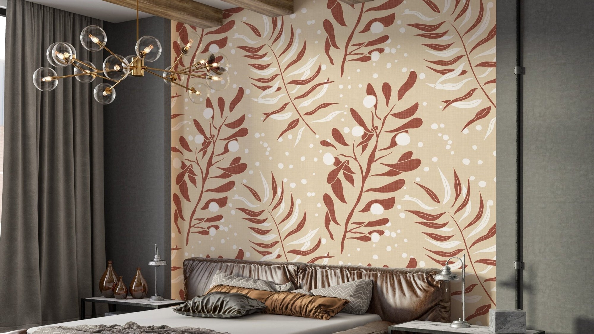 Cozy cream tropical leaves design GD168

