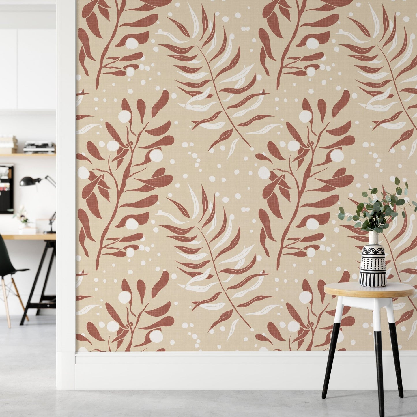 Subtle palm leaves in cream tone

