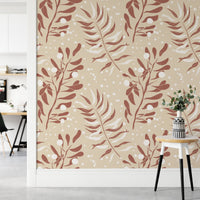 Subtle palm leaves in cream tone

