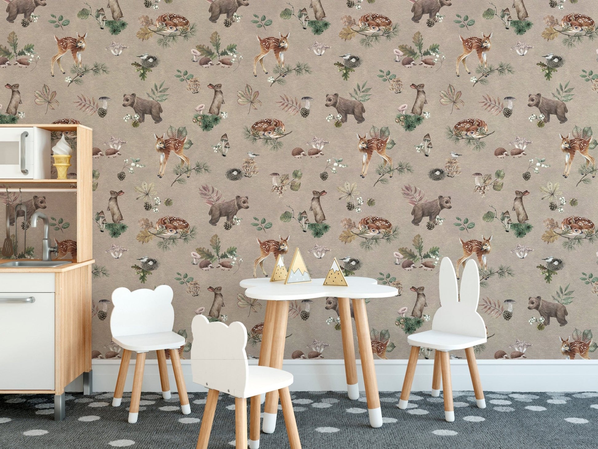 Watercolor baby animals wallpaper print
