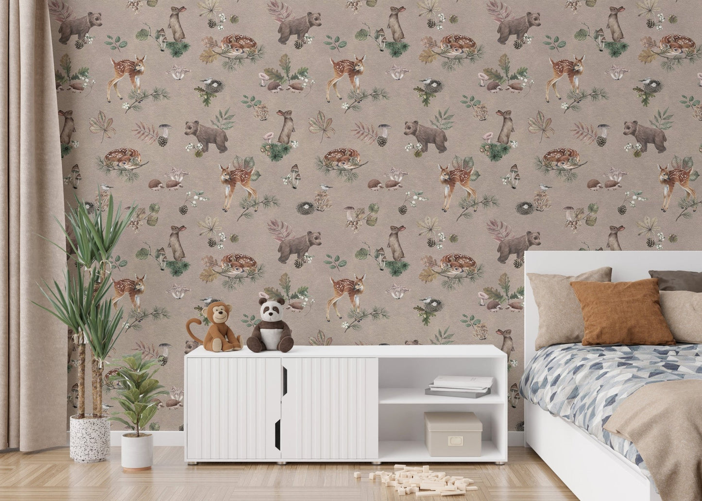Cozy nursery wallpaper with baby animals

