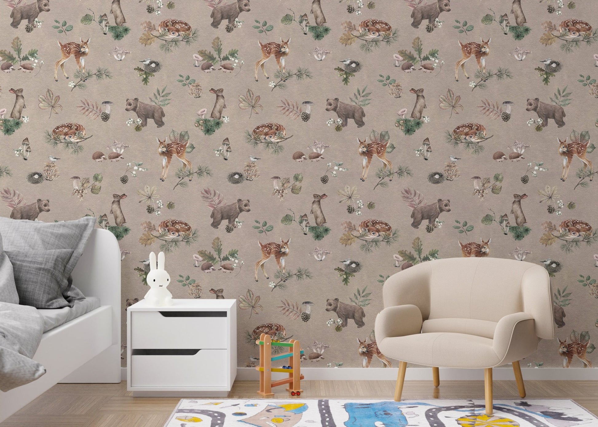 Cute forest animal wallpaper for nursery
