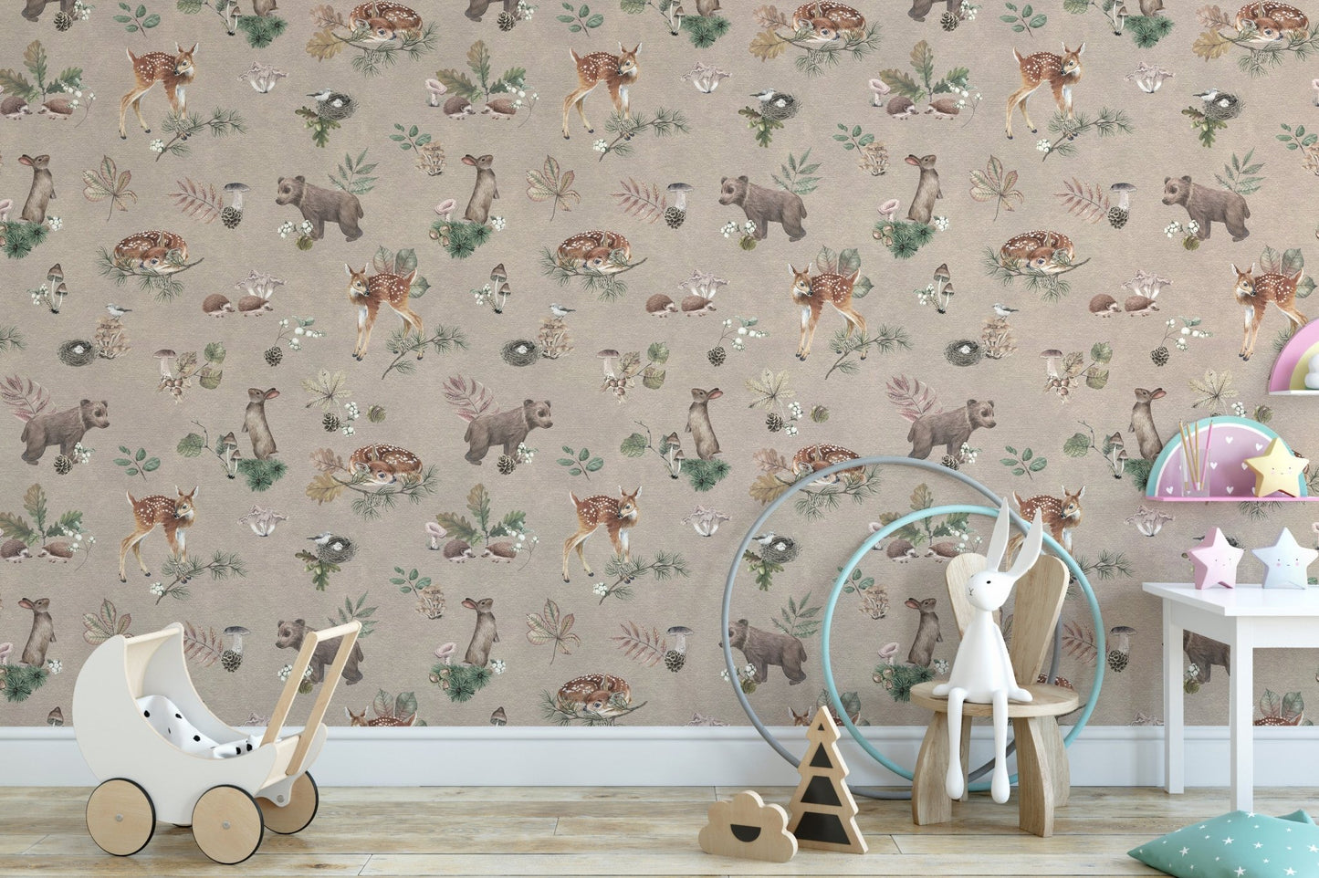 Neutral mocha baby animal wallpaper design
