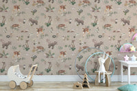 Neutral mocha baby animal wallpaper design

