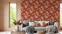 Resting corner styled with soft floral repeats and a grounded terracotta background, GD8613