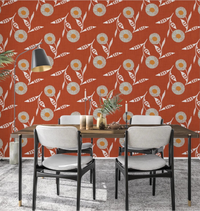 Dining corner energized by burnt terracotta floral wallpaper with a warm crafted feel, GD8613