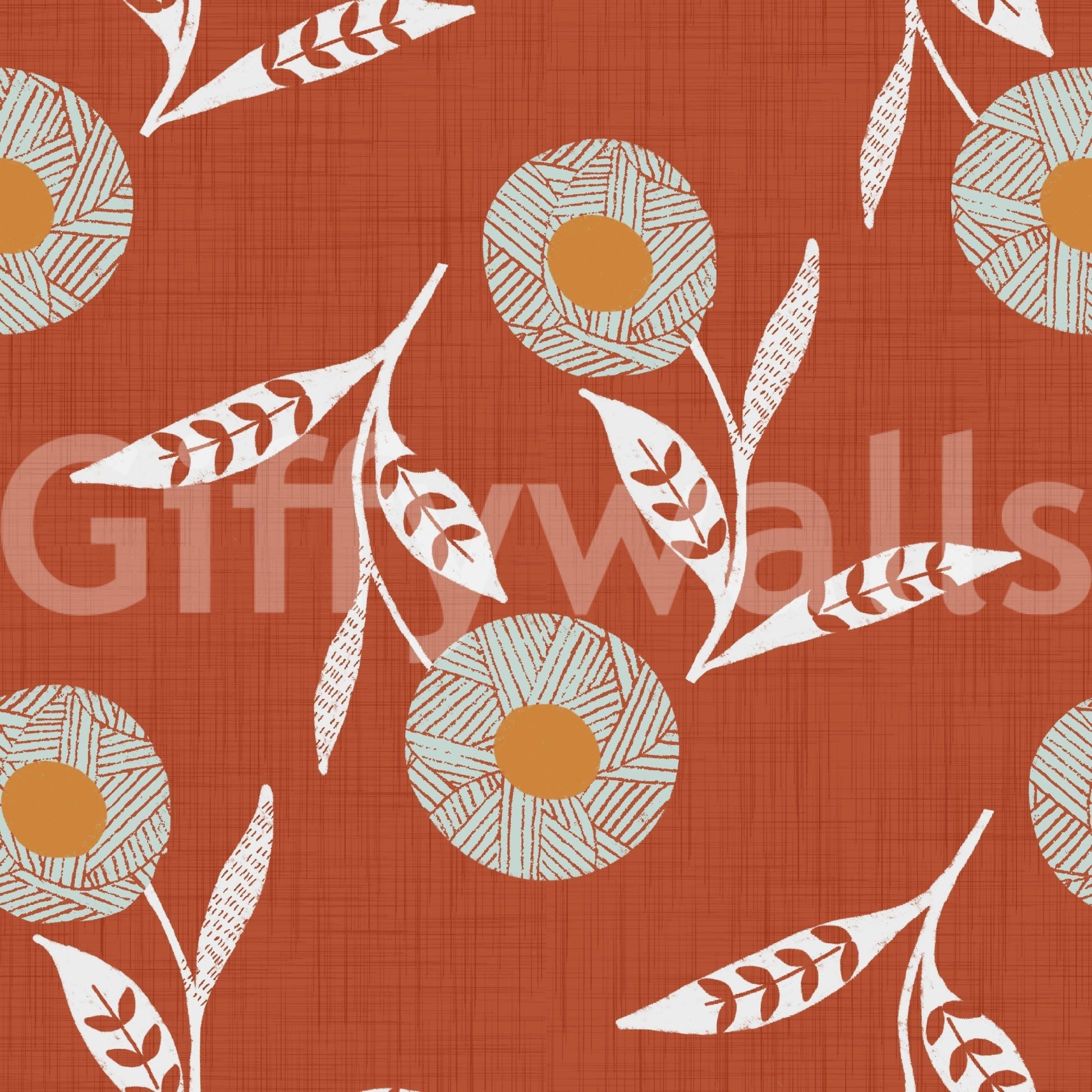 Cozy Scandi Flower Burnt Terracotta Craft Botanical Wallpaper with woven bloom detail, GD8613
