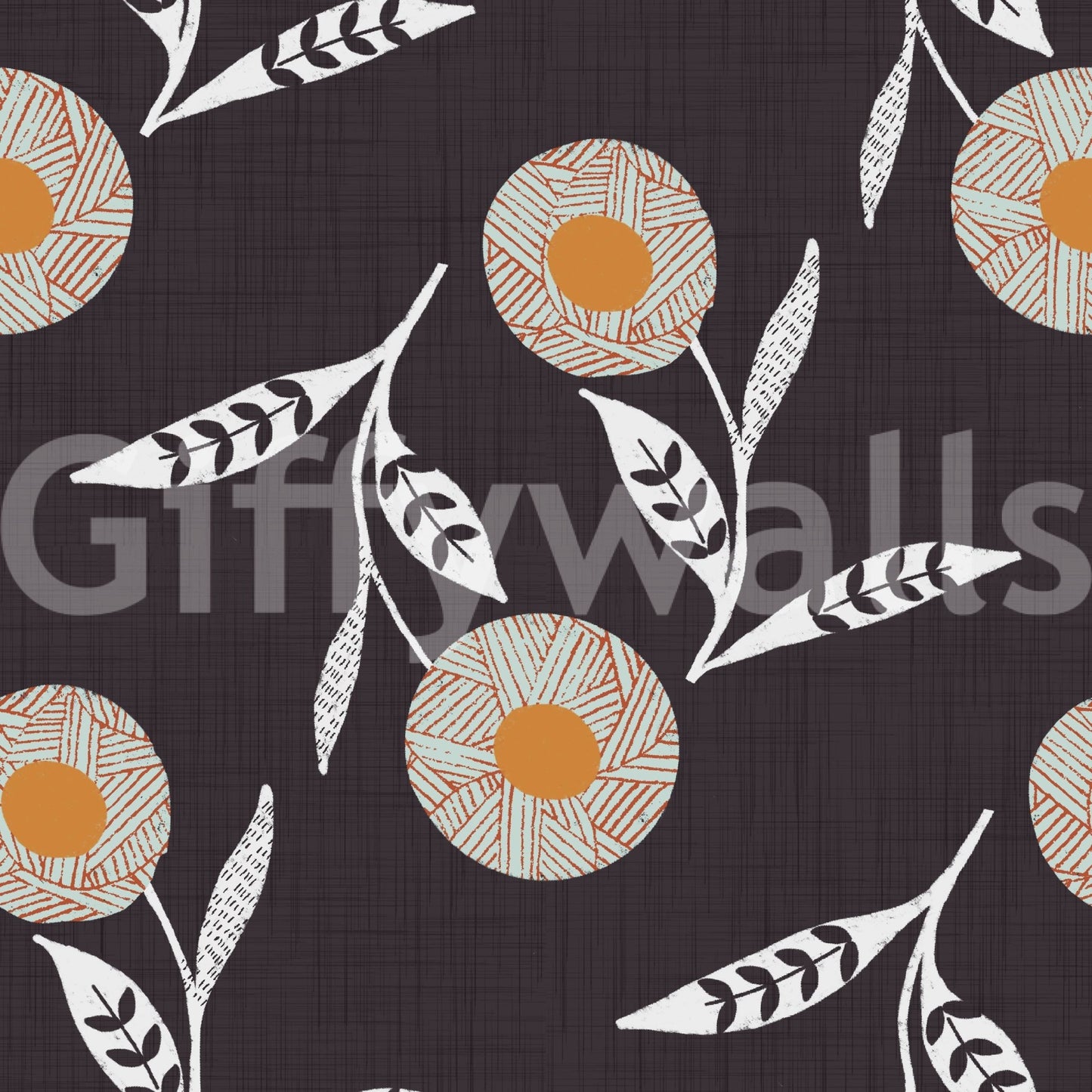 Dark charcoal backdrop in Cozy Scandi Flower Craft Botanical Wallpaper with white leaves