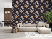 Open-plan seating area enriched by deep floral motifs and a cozy crafted feel