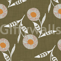 Cozy Scandi Flower Earthy Olive botanical wallpaper with stitched floral repeat, GD8612
