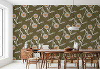 Dining  room with Cozy Scandi Flower Earthy Olive wallpaper pattern, GD8612