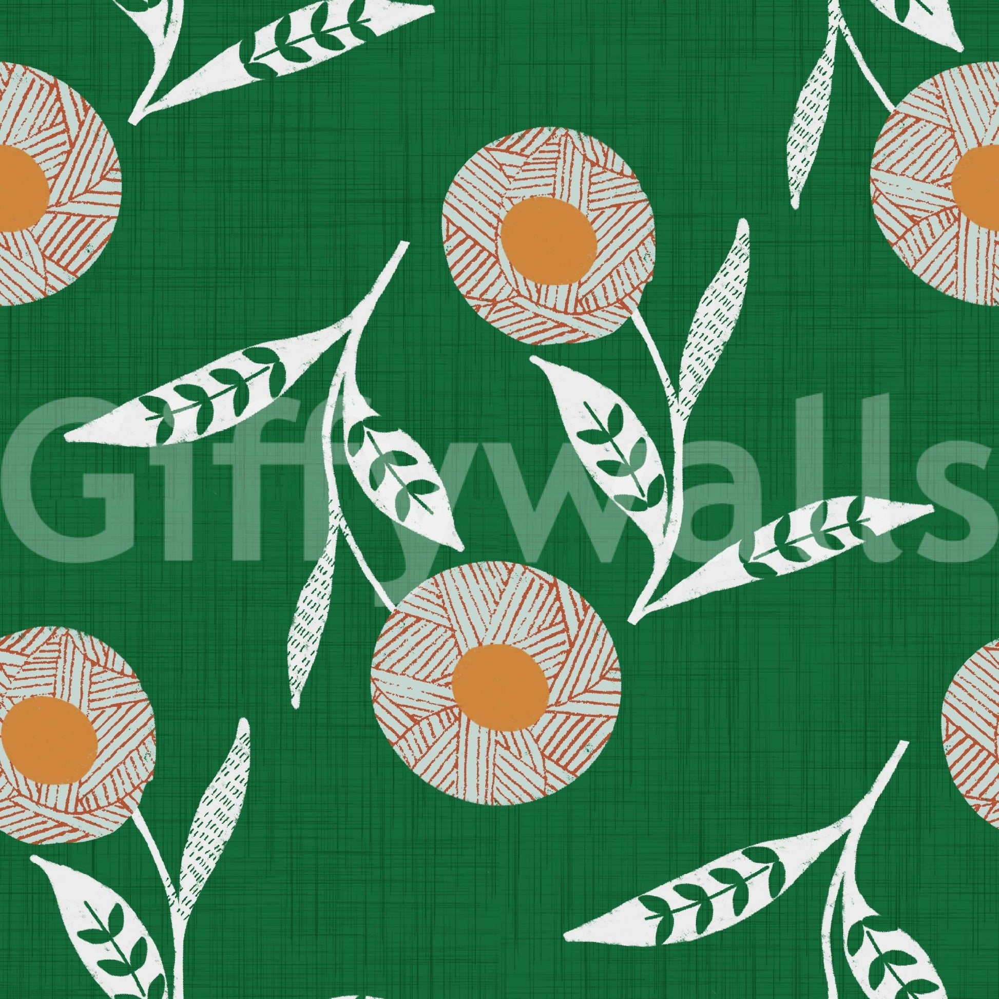 Cozy Scandi Flower Forest Green Craft Botanical Wallpaper with textured floral motifs