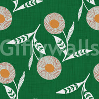 Cozy Scandi Flower Forest Green Craft Botanical Wallpaper with textured floral motifs