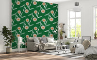 Bright open lounge refreshed by forest green florals and light woven-texture detail
