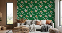 Window-side nook enriched with botanical wallpaper in an earthy forest shade