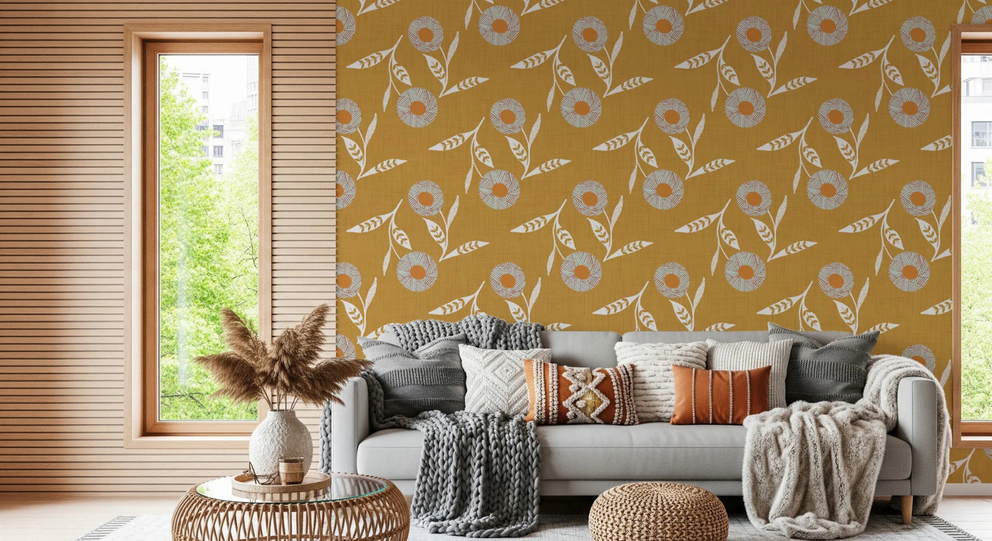 Cozy Scandi Flower Honey Mustard - Craft Botanical Wallpaper⁠