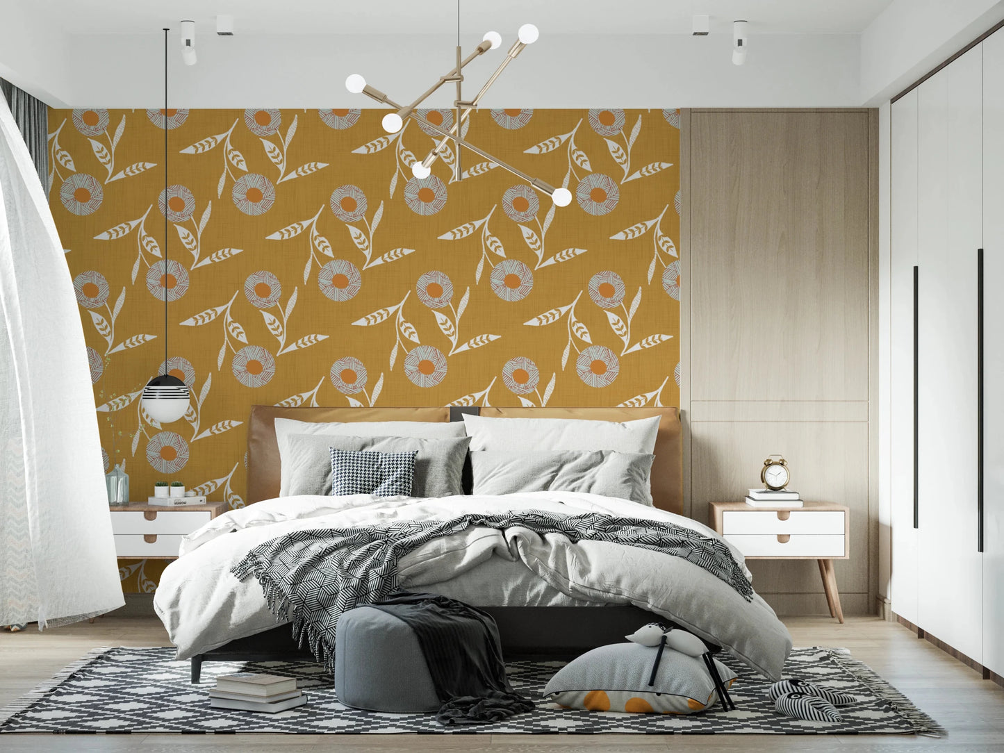 Cozy Scandi Flower Honey Mustard - Craft Botanical Wallpaper⁠