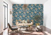 Bright lounge area with Cozy Scandi Flower Nordic Blue Grey wallpaper and soft seating, GD8614