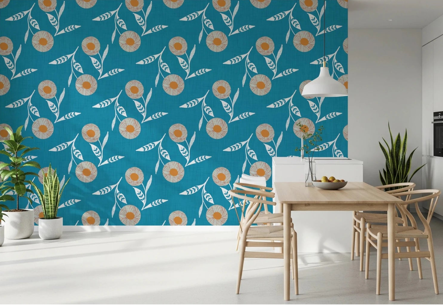 Cozy Scandi Flower Nordic Teal - Craft Botanical Wallpaper⁠ GD8617