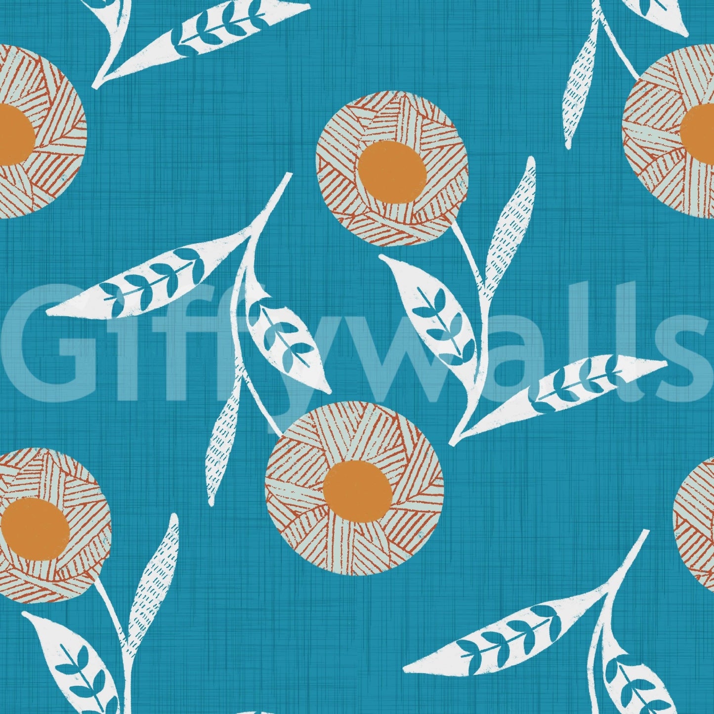 Nordic teal ground brightens Cozy Scandi Flower Craft Botanical Wallpaper softly, GD8617