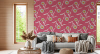Open-plan lounge showing warm rose clay wallpaper with a light crafted finish, GD8619